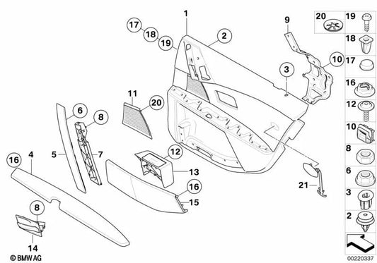 Monta de porta interna direita para BMW 5 E60 Series, E61 (OEM 51217076260). BMW original.
