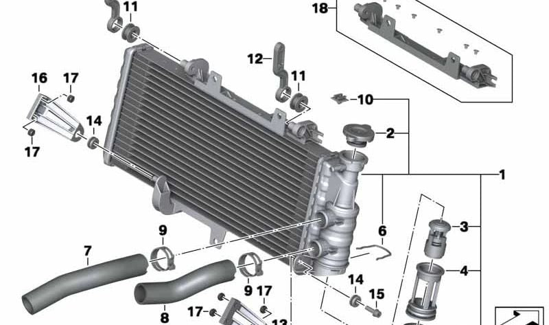 Radiador OEM 17118530393 para BMW Motorrad F 800 GS (FK72 2007-2017) y F 800 GS Adventure (FK75 2013-2017). Repuesto original BMW Motorrad.