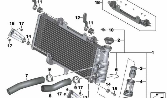 Soporte inferior izquierdo de radiador OEM 17117698305 para motos BMW F 700 GS, F 800 GS, F 650 GS, F 800 GS Adventure. Original BMW Motorrad.