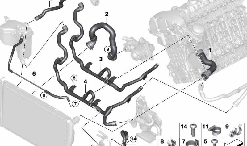 Tubo de retorno de calefacción al termostato OEM 17127585738 para BMW Z4 E89. Original BMW.