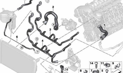 Tubo de retorno de calefacción al termostato OEM 17127585738 para BMW Z4 E89. Original BMW.