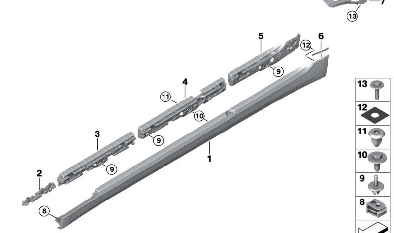 Faldón lateral derecho imprimado OEM 51777475604 para BMW G30, G31. Original BMW