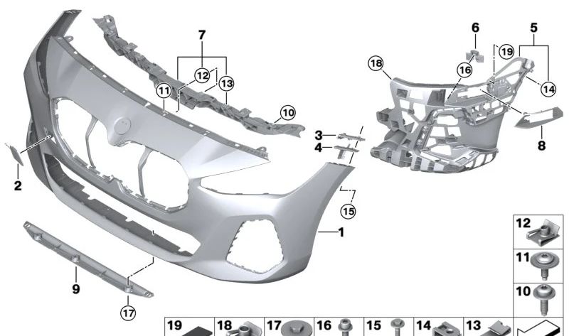 Paragolpes delantero imprimado OEM 51115A09D71 para BMW U06. Original BMW.