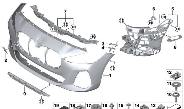 Paragolpes delantero imprimado OEM 51115A09D71 para BMW U06. Original BMW.