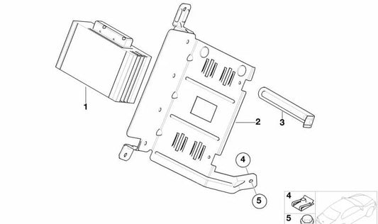 Soporte para amplificador OEM 65126907456 para BMW Serie 7 E65, E66 (730d, 730i, 735i). Compatible con motores M57T, M57S, M54, N52, N62. Original BMW.