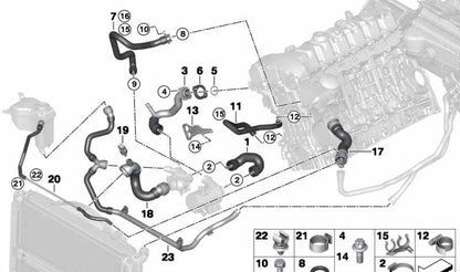 Tubería de retorno calefacción termostato OEM 17127548223 para BMW E81, E82, E87, E88, E90, E91, E92, E93. Original BMW.