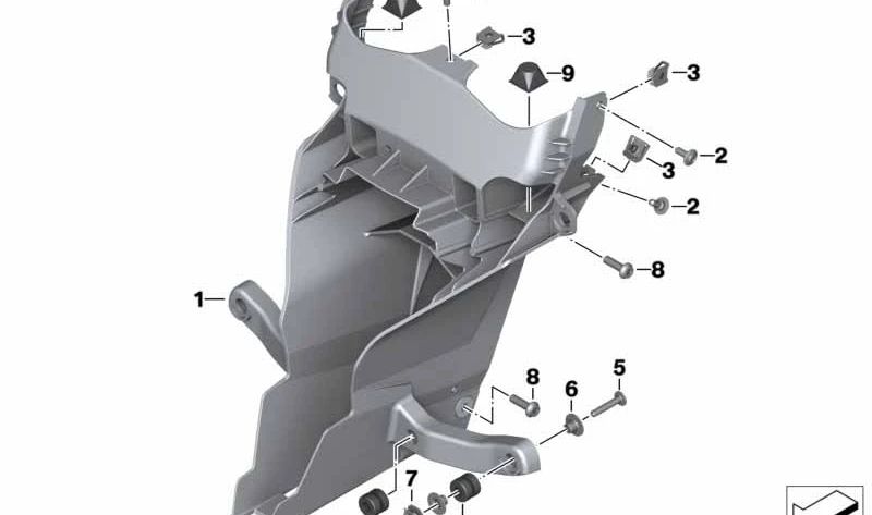 Soporte frontal OEM 46637717040 para BMW Motorrad S 1000 XR (SK49, 2015-2019). Pieza original BMW Motorrad. Ideal para reparar o sustituir el soporte delantero de carenado o estructura frontal.