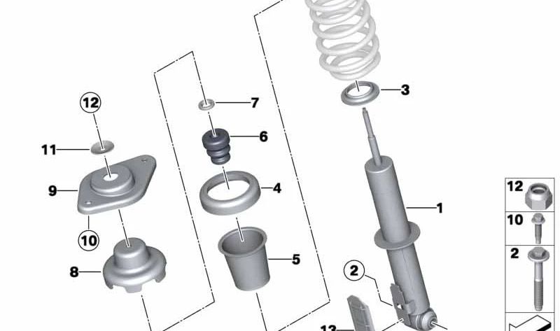 Muelle-amortiguador trasero OEM 33526853971 para MINI Cabrio R57, R57 LCI. Original MINI.