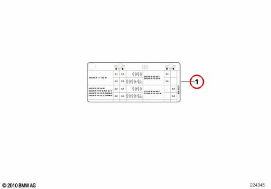 OEM -Reifendrucketikett 7121222343 für BMW E36. Original BMW.