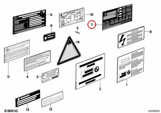 Etichetta indicativa sulla pressione dei pneumatici OEM 71212314154 per BMW E46, E60, E61, E63, E64, E65, E66, E70, E83, E85, E87, E90, E91, E92, F01, F10, F20, F30, F80, G30. BMW originale.