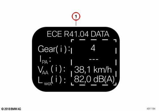 Etichetta indicativa "Noise Instruction" OEM 71229457527 per moto BMW R 1250 R (11/2018 - 03/2022). BMW Motorrad originale.
