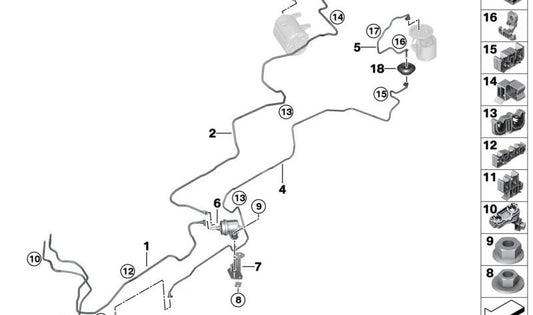 Válvula de cierre para conducto de purga OEM 16137424007 para BMW Serie 3 G20 (320e, 330e) modelos del 2020 al 2024. Original BMW.
