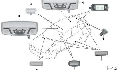 Luz interior de lectura LED trasera central OEM 63316848614 para BMW Serie 5 F90, G30, Serie 7 G11, X3 G01, X4 G02... y más. Original BMW.