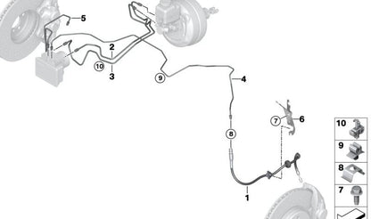 Latiguillo de freno delantero OEM 34326868960 para BMW I12 (i8), I15 (i8 Roadster). Compatible con modelos híbridos deportivos. Original BMW.