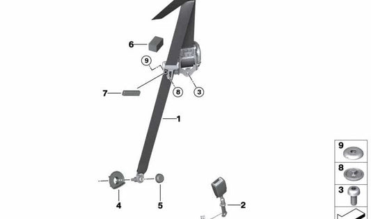 Cinturón superior delantero derecho OEM 72117491778 para BMW F91 y G15. Repuesto original BMW.