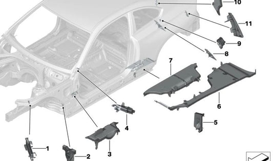 Front Left Fender Support Piece for BMW 2 Series G42, G87 3 Series G20, G21, G28, G80, G81 4 Series G22, G23, G26, G82, G83 (OEM 41007498289). Original BMW