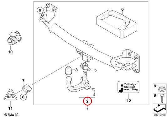 Bola de enganche desmontable OEM 71606769461 para BMW X5 E70. Original BMW.