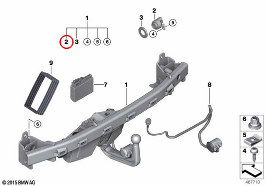 Soporte interruptor para enganche remolque OEM 71606776290 para BMW F10, F10N, F11, F11N. Original BMW.