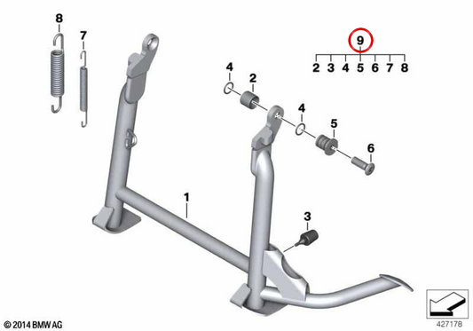 Set von angeschlossenen Teilen für die Schwarz -Staffelei OEM 71607653509 für BMW R1200RT, R900RT, R1200R, R1200ST -Motorräder. Originaler BMW Motorrad.