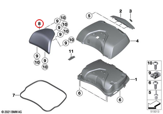 Set di cuscinetti per schienale posteriore per top case 28 litri OEM 71607693672 per moto BMW F 800 GT, F 800 R, F 800 S, F 800 ST, R 1200 RT, R 1200 R... e altri. Originale BMW Motorrad