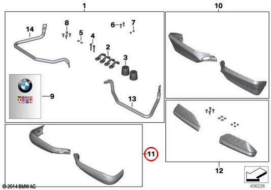 Kit di protezioni a mano piccole 71607705963 per BMW Motorrad G 650 X, F 650 GS (FK72), F 700 GS (FK70), F 800 GS (FK72). Protezione contro il vento, gli impatti e i rami. BMW MOTORAD originale.