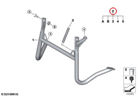 Set of attached parts for swing stand OEM 71607706738 for BMW F 650 GS, F 800 GS motorcycles. Original BMW Motorrad.