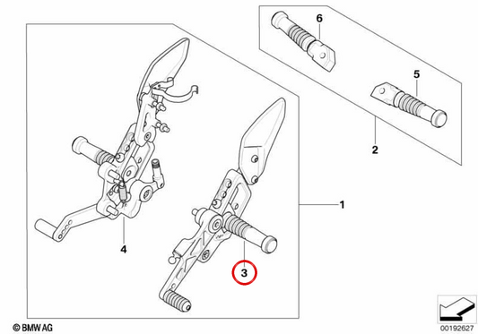 Reposepiedi sinistro OEM 71607714633 per moto BMW K1200 S, K1300 S, K1200 R, K1300 R e K1200 R Sport Originale BMW Motorrad