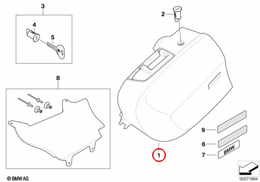 Mala lateral direita 32 L preta OEM 71607720288 para motos BMW R 1200 R K27, R 1200 ST K28. Original BMW Motorrad.