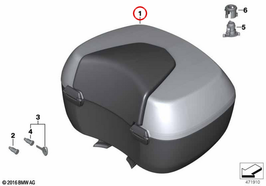 Topcase grande 49 L alluminio bianco OEM 71607720456 per moto BMW R 1200 RT, R 900 RT, K 1200 GT, K 1300 GT. Originale BMW Motorrad.