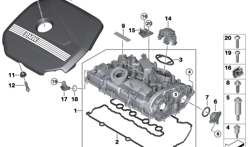 Tapa de balancines OEM 11127952875 para BMW {U06, U10, U11} y MINI {F65, F66, U25}. Pieza original BMW y MINI.