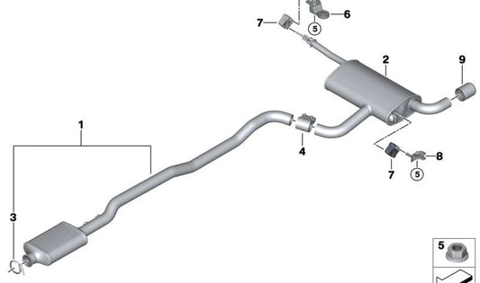 Silenciador adicional trasero OEM 18308593631 para MINI Clubman F54, F54 LCI, Countryman F60, F60 LCI. Original MINI.