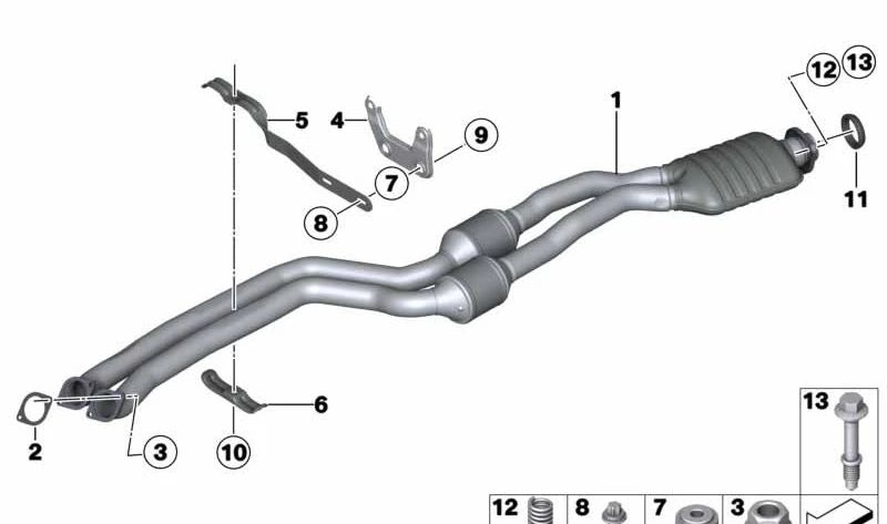 Silencioso central (Mittelschalldämpfer) OEM 18307599743 para BMW E82, E88. Original BMW.