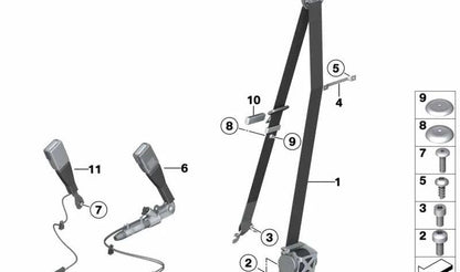 Cinturón de seguridad delantero OEM 72117260207 para BMW F25 (X3) y F26 (X4). Compatible con motores N47T, B47O, N20 {sDrive18d, sDrive20i}. Original BMW.