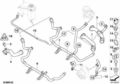 Heater return line for BMW E81, E87, E87N (OEM 17127548240). Original BMW