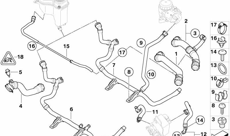 Heater return line for BMW E81, E87, E87N (OEM 17127548240). Original BMW