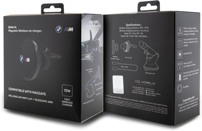 Soporte de móvil Apple / Android - BMW M original con cargador inalámbrico rápido de 15W – Manos libres magnético para coche