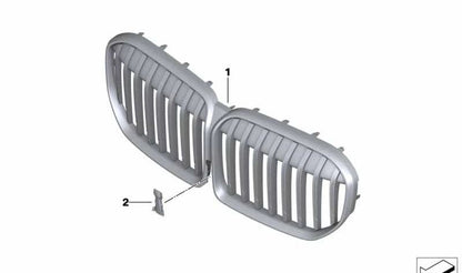Parrilla decorativa frontal OEM 51137475318 para BMW Serie 7 G11, G12 (modelos 730d, 730i, 730d xDrive). Original BMW.