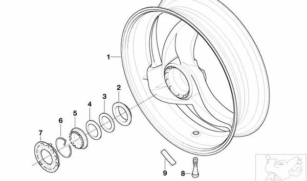Anillo de retención (Sicherungsring) OEM 33177666739 para BMW Motorrad K1 (1989-1993), K100 (1983-1992), K1100 (1992-1996), K75 (1985-1996). Original BMW Motorrad.