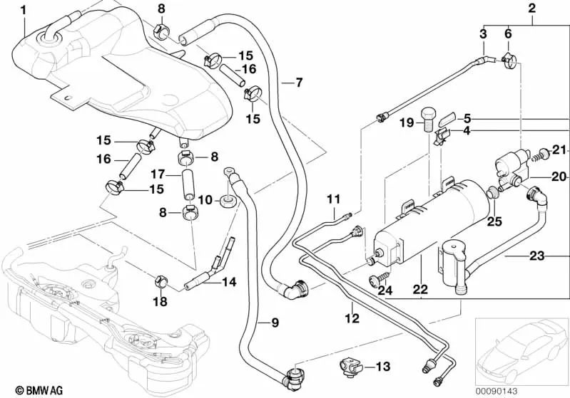 Filtre de carbone actif pour la série BMW 3 E46 (OEM 16131183893). BMW d'origine