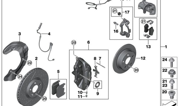 Caja para silla de freno izquierda OEM 34116868399 para MINI F56, F55, Clubman F54, Cabrio F57, Countryman F60... y más. Original MINI.