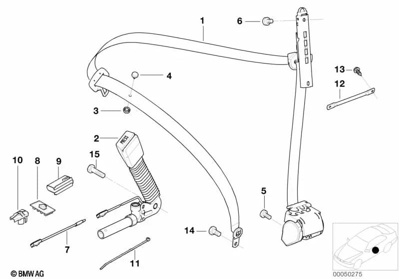 Cabo tensor do cinto de segurança/conector do assento para BMW E46, E63, E83, E53, E85, E86 (OEM 52108255704). BMW original