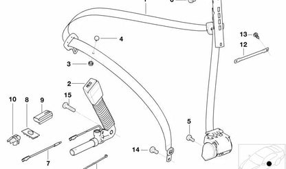 Cinturón de seguridad delantero izquierdo con limitador de fuerza OEM 72118207955 para BMW E46. Original BMW.