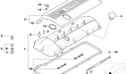 Tapa de culata OEM 11127512839 para BMW E46, E39, E60, E61, E65, E66, E83, E53, E85. Original BMW.