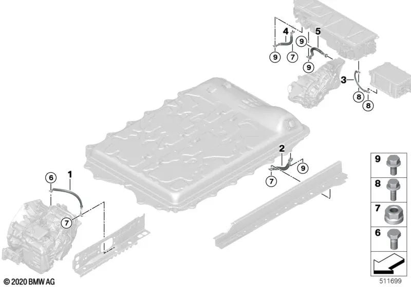 Cabo de massa para BMW 2 F45 Series, F45N X1 F48N, F49, F49N, X2 F39 e MINI F60, F60N (OEM 61298648852). BMW original.