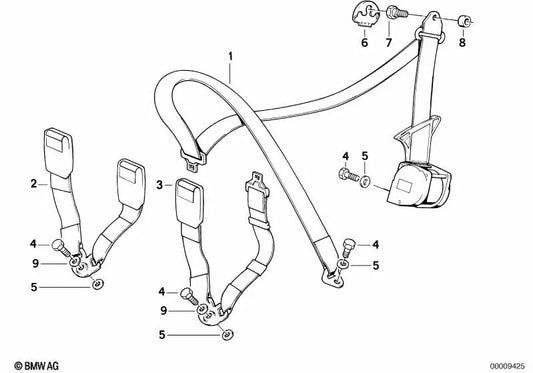 Rear right upper belt for BMW E30 (OEM 72111947274). Original BMW