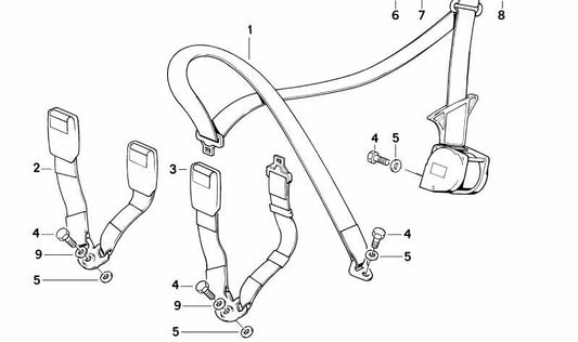 Ceinture de sécurité arrière gauche OEM 72111947273 pour BMW E30 316i, 318i, 320i. Compatible avec des modèles avec un changement manuel et automatique. BMW d'origine.