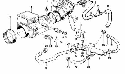 Caudalímetro OEM 13621284407 para BMW E30 320i (todos los modelos compatibles). Mide el aire que entra al motor para un rendimiento óptimo. Repuesto original BMW.