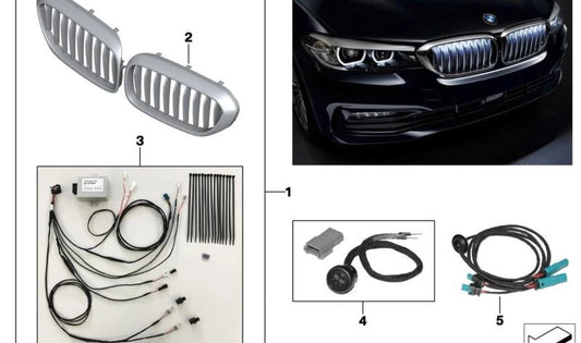 Parrilla delantera con iluminación Iconic Glow derecha OEM 63172466466 para BMW G30, G31, G38. Original BMW