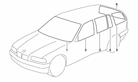 Lune arrière verte (BMW d'origine) OEM 51312492250 pour BMW E36 (Compact, Berlina, Coupé, Touring, Cabrio).