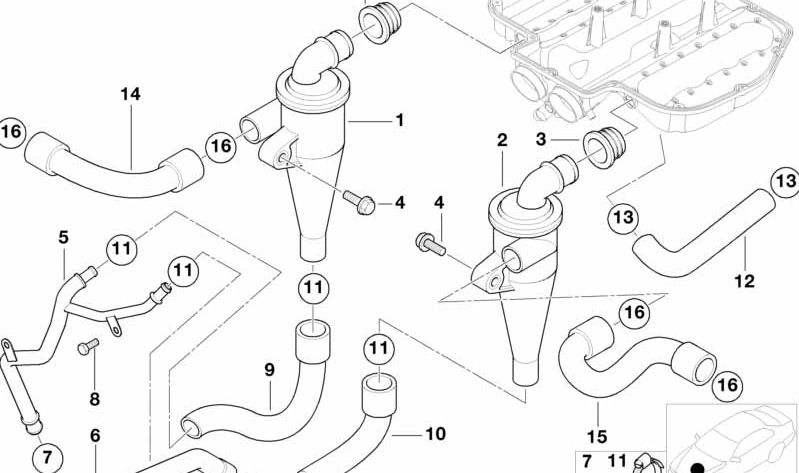 Tubo de ventilación motor OEM 11151406952 para BMW E39 (M5), E52 (Z8) con motor S62. Pieza original BMW.